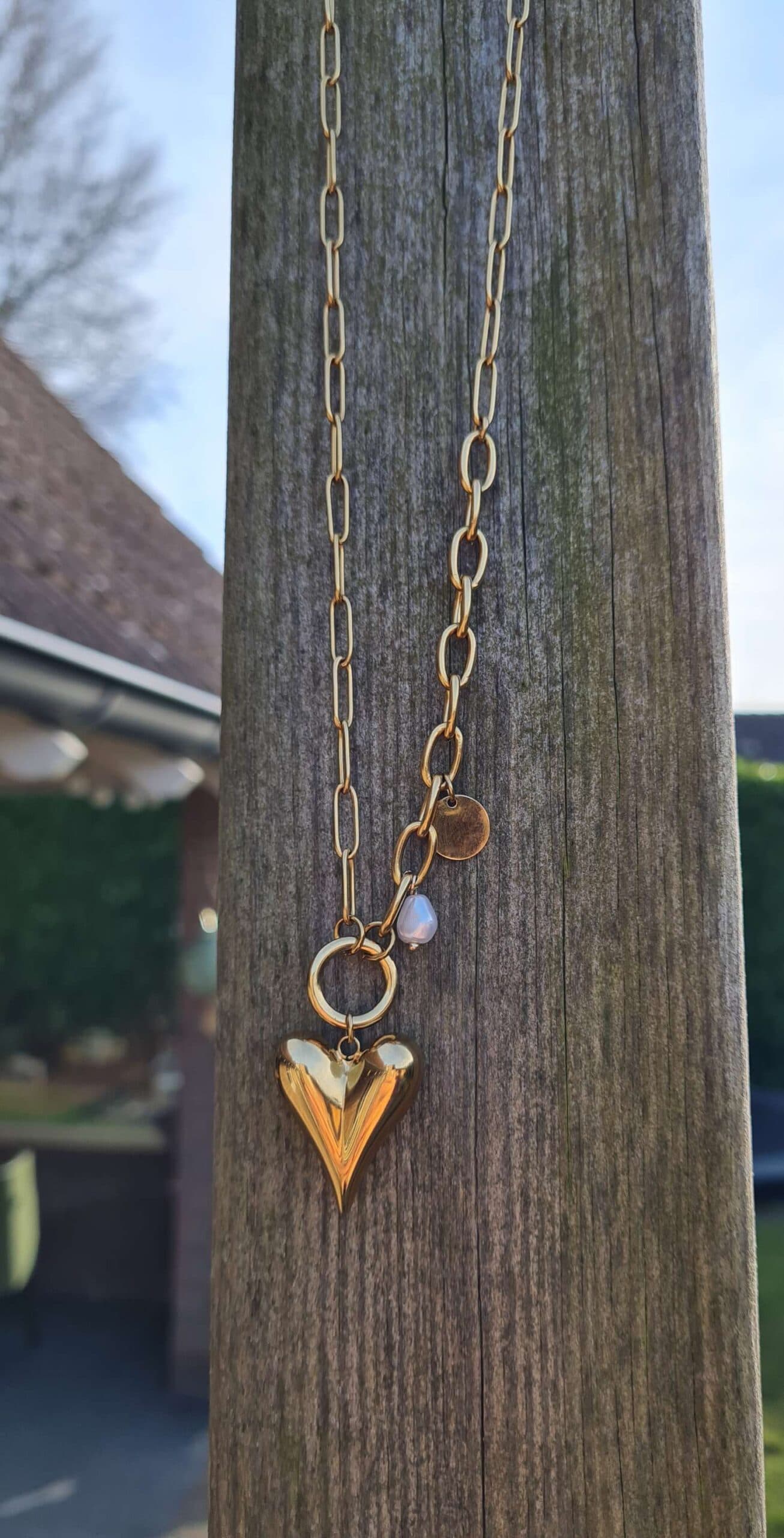 Extra lange ketting met groot hart